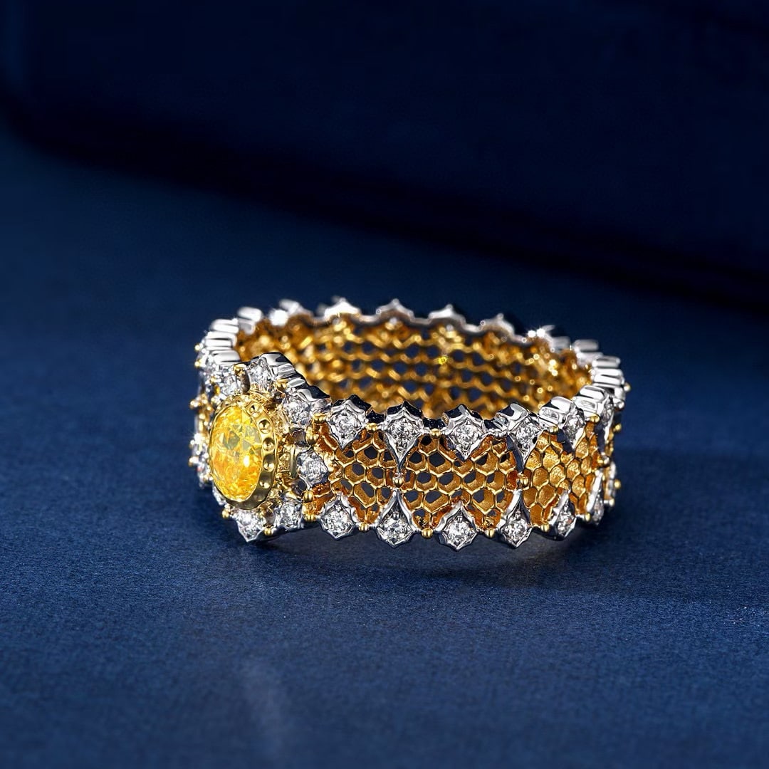 14k Gold 0.70 Ctw Natural Yellow Diamond & Diamond Ring - 3