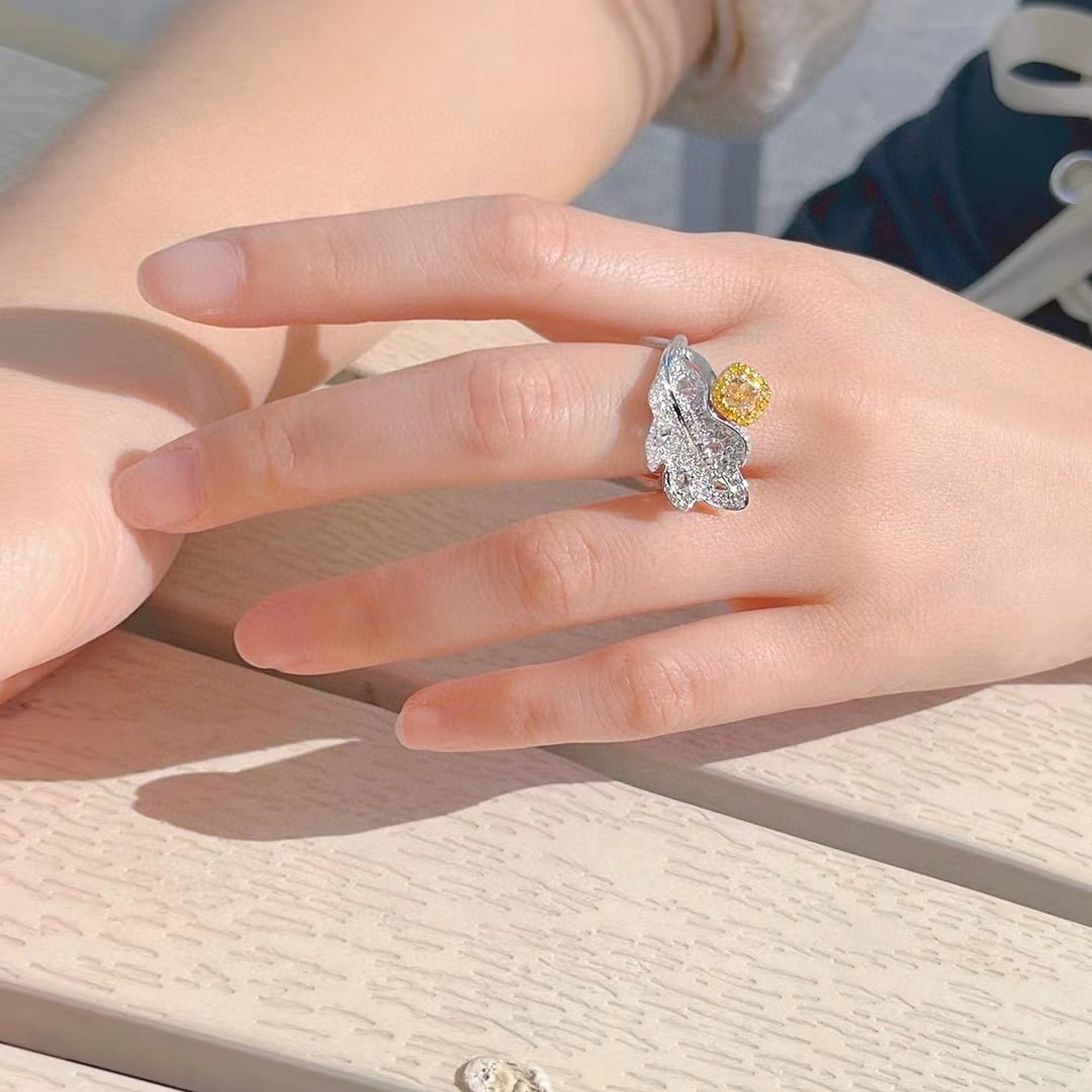 14k Gold 1.93 Ctw Natural Yellow Diamond & Diamond Ring - 2