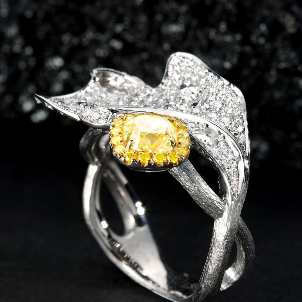 14k Gold 1.93 Ctw Natural Yellow Diamond & Diamond Ring - 3
