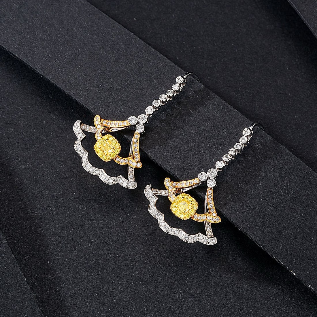14k Gold 0.89 Ctw Natural Yellow Diamond & Diamond Earrings - 2