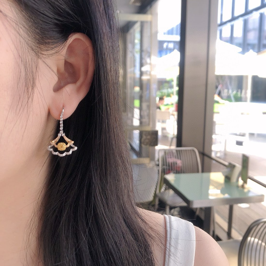 14k Gold 0.89 Ctw Natural Yellow Diamond & Diamond Earrings - 4