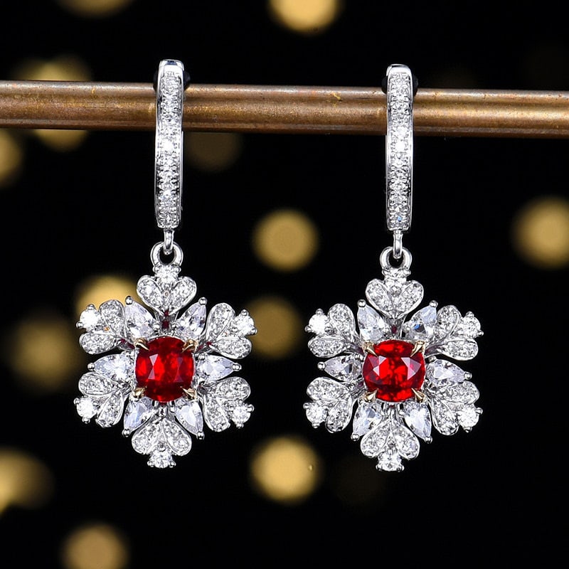 14k Gold 0.95 Ctw Natural Ruby & Diamond Earrings: Ref:230986017 // gold content:14k gold // main gemstone:ruby // shape:oval // carat weight:0. 62ct // color:pigeonblood red // treatment:natural // // adjacent gemstone 2 : diamond // number of
