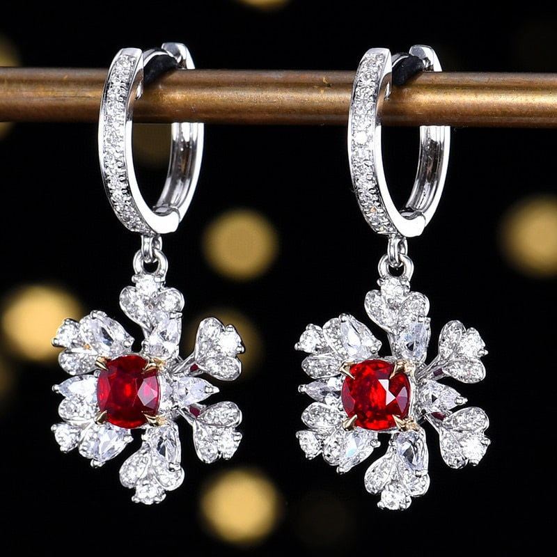 14k Gold 0.95 Ctw Natural Ruby & Diamond Earrings - 2