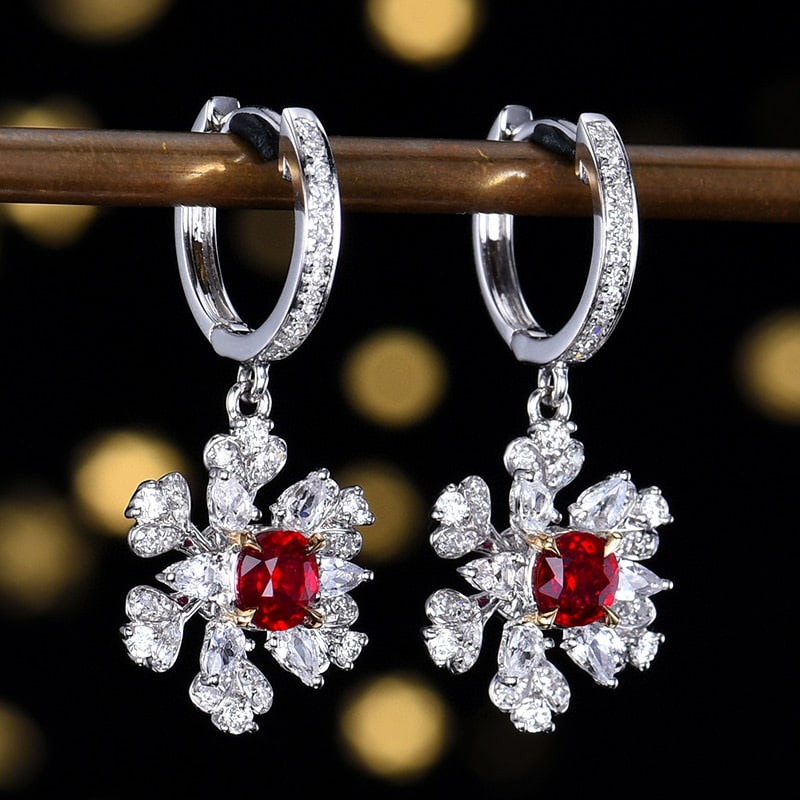 14k Gold 0.95 Ctw Natural Ruby & Diamond Earrings - 3