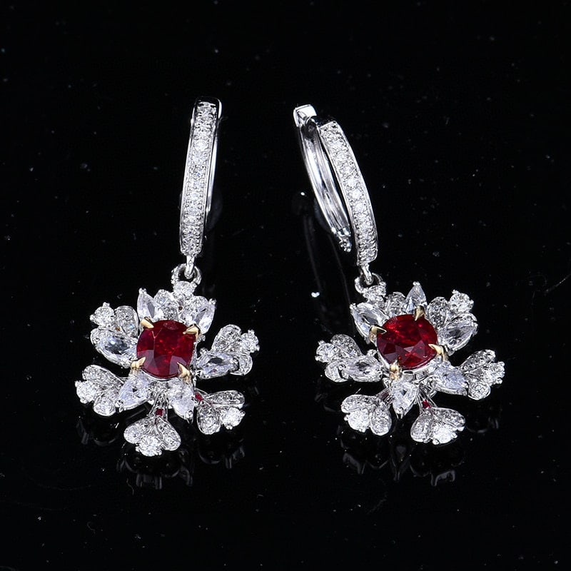 14k Gold 0.95 Ctw Natural Ruby & Diamond Earrings - 4