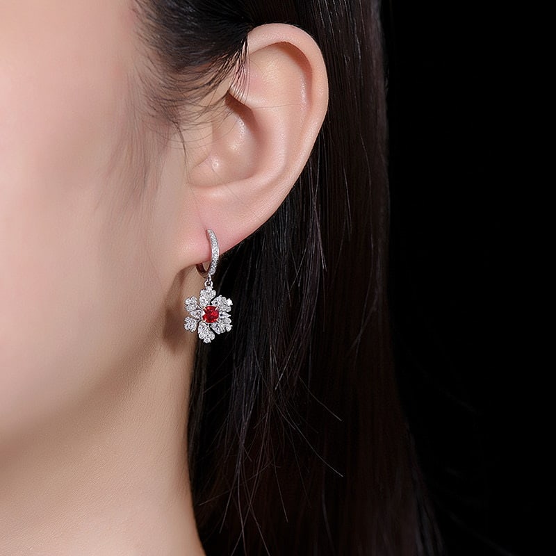 14k Gold 0.95 Ctw Natural Ruby & Diamond Earrings - 6