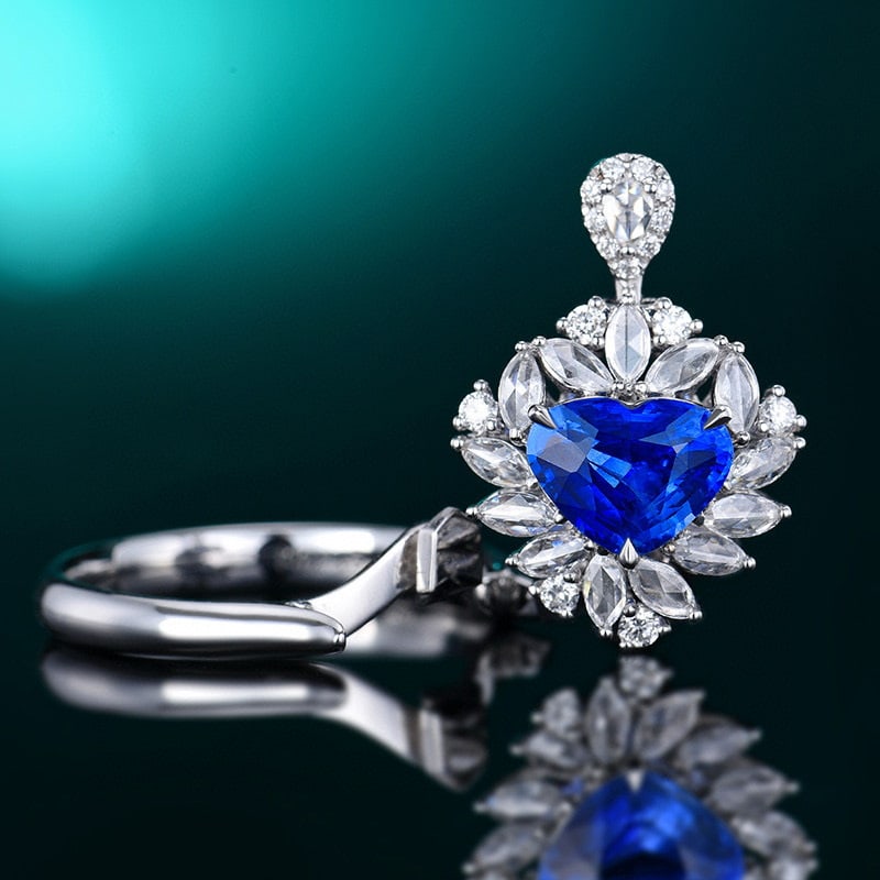 14k Gold 2.23 Ctw Natural Sapphire & Diamond Ring/pendant( Without Chain ): Ref:230986019 // gold content:14k gold // ring size:7. 25us // // main gemstone:sapphire // shape:heart // carat weight:1. 73ct // color:royal blue // treatment:natural // // adjacent gemstone 2 :