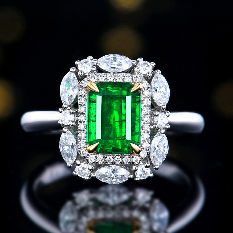 14k Gold 1.90 Ctw Vivid Green Natural Emerald & Diamond Ring (1 of 7)