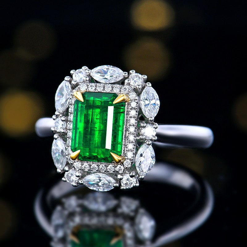 14k Gold 1.90 Ctw Vivid Green Natural Emerald & Diamond Ring - 6
