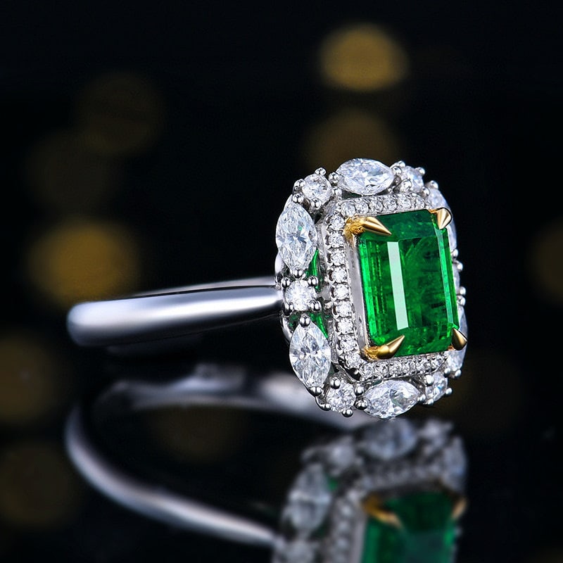 14k Gold 1.90 Ctw Vivid Green Natural Emerald & Diamond Ring - 7