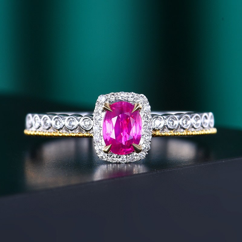14k Gold 0.59 Ctw Natural Ruby & Diamond Ring: Ref:230986023 // gold content:14k gold // ring size:7. 25us // // main gemstone:ruby // shape:oval // carat weight:0. 48ct // color:red // treatment:natural // // adjacent gemstone 2 : diamond //