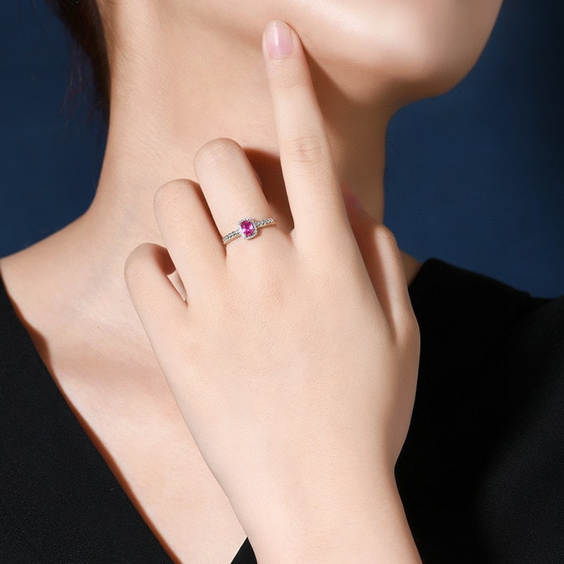 14k Gold 0.59 Ctw Natural Ruby & Diamond Ring - 8