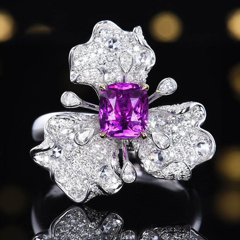14k Gold 2.47 Ctw Natural Sapphire & Diamond Ring/pendant( Without Chain ): Ref:230986024 // gold content:14k gold // ring size:7. 25us // // main gemstone:sapphire // shape:cushion // carat weight:1. 54ct // color:purple // treatment:natural // // adjacent gemstone 2 :