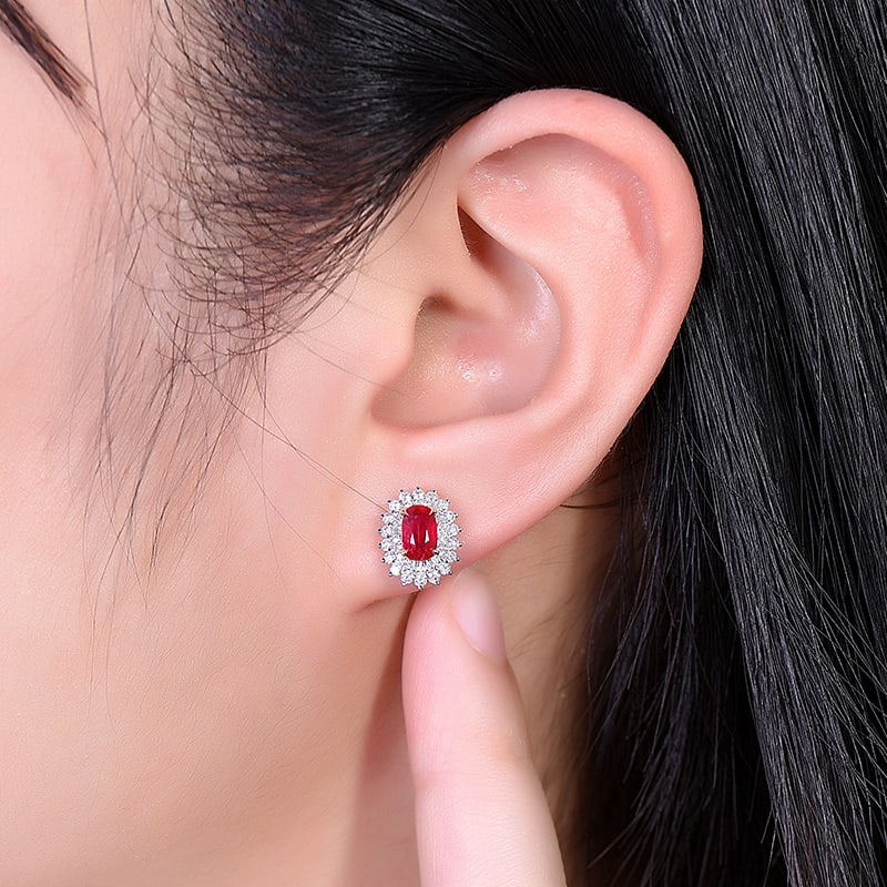 14k Gold 1.57 Ctw Natural Ruby & Diamond Earrings - 2