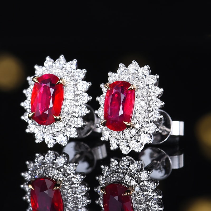 14k Gold 1.57 Ctw Natural Ruby & Diamond Earrings - 3