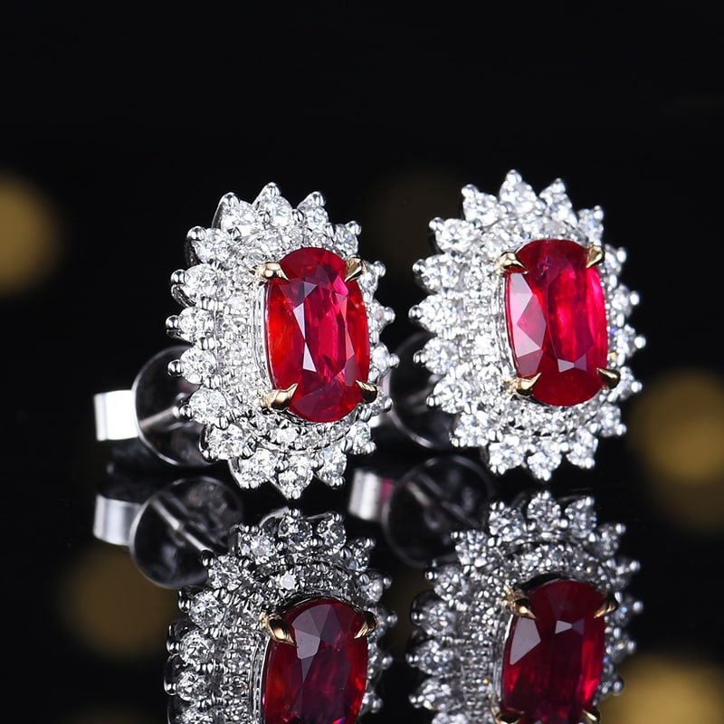 14k Gold 1.57 Ctw Natural Ruby & Diamond Earrings - 4