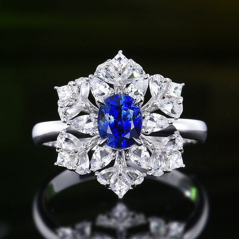 14k Gold 0.98 Ct Natural Sapphire & Sapphire Ring: Ref:230986027 // gold content:14k gold // ring size:7. 25us // // main gemstone:sapphire // shape:oval // carat weight:0. 98ct // color:royal blue // treatment:natural // // adjacent gemstone 2 :