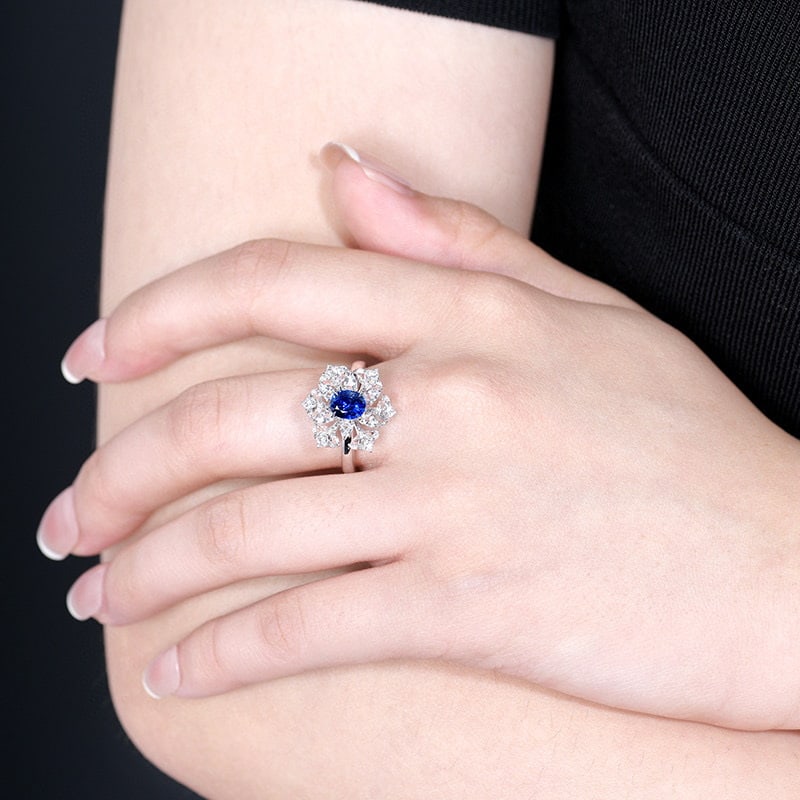14k Gold 0.98 Ct Natural Sapphire & Sapphire Ring - 8
