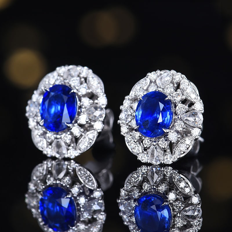 14k Gold 2.65 Ctw Natural Sapphire & Diamond Earrings - 5