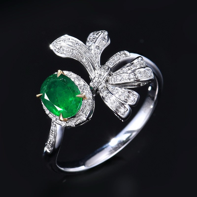 14k Gold 0.78 Ctw Vivid Green Natural Emerald & Diamond Ring - 4