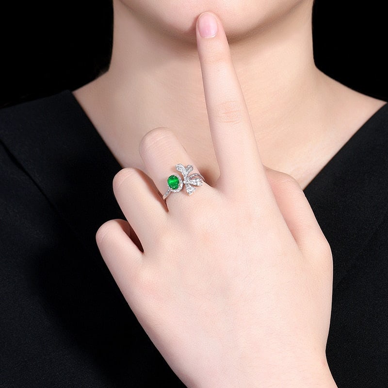 14k Gold 0.78 Ctw Vivid Green Natural Emerald & Diamond Ring - 6