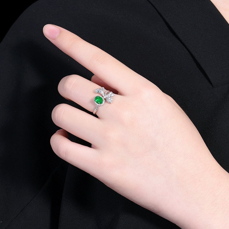 14k Gold 0.78 Ctw Vivid Green Natural Emerald & Diamond Ring - 7