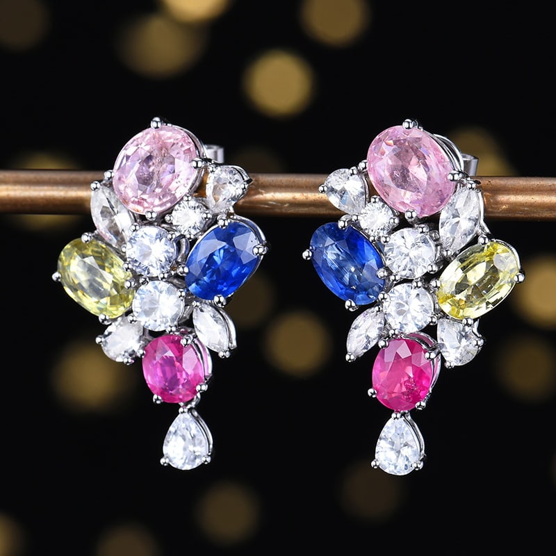 14k Gold 7.58 Ctw Natural Sapphire & Sapphire Earrings - 4
