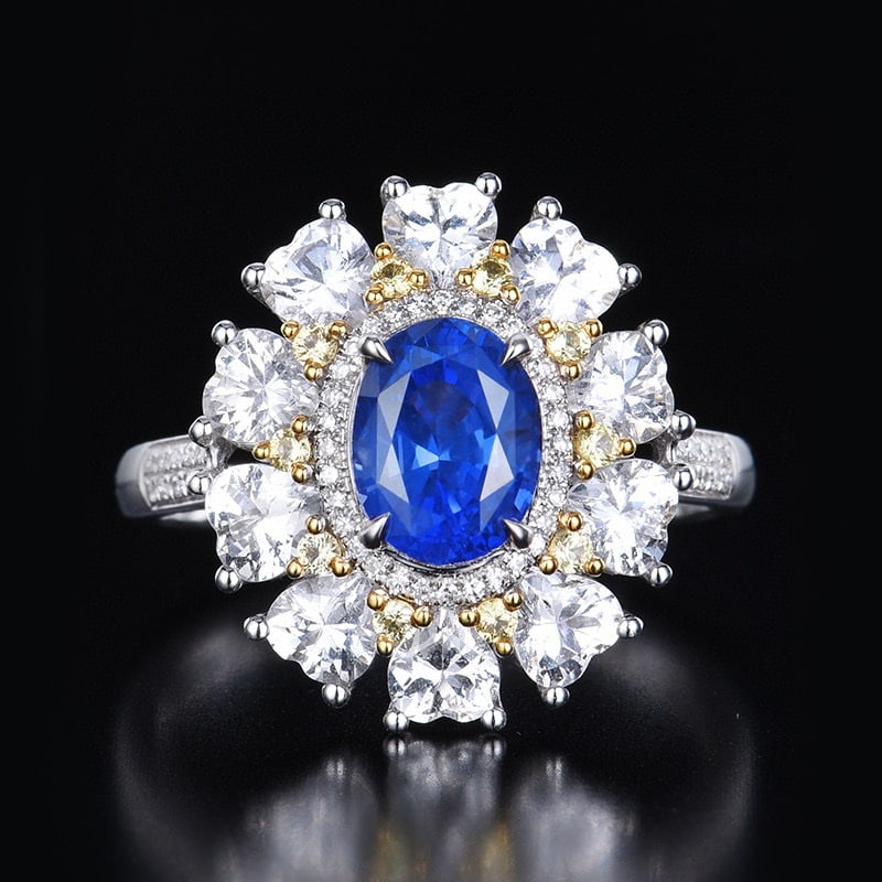 14k Gold 1.84 Ctw Natural Sapphire & Diamond Ring: Ref:230986033 // gold content:14k gold // ring size:7. 25us // // main gemstone:sapphire // shape:oval // carat weight:1. 69ct // color:blue // treatment:natural // // adjacent gemstone 2 : diamond