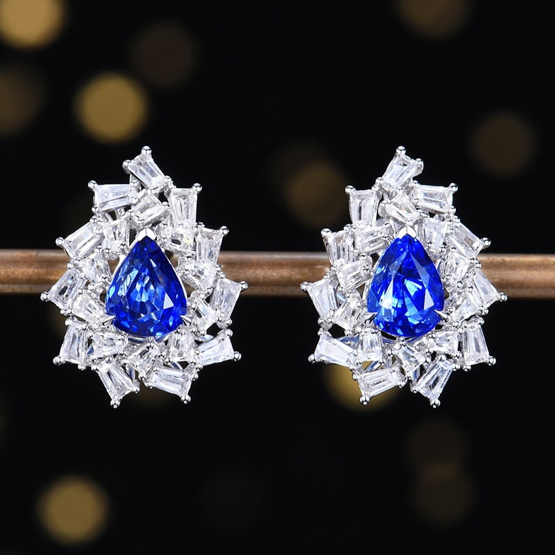 14k Gold 3.47 Ctw Natural Sapphire & Sapphire Earrings: Ref:230986035 // gold content:14k gold // main gemstone:sapphire // shape:pear // carat weight:1. 98ct // color:blue // treatment:natural // // adjacent gemstone 2 : sapphire // number of stones:40