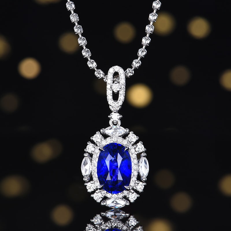14k Gold 3.08 Ctw Natural Sapphire & Diamond Pendant( Without Chain ): Ref:230986036 // gold content:14k gold // main gemstone:sapphire // shape:oval // carat weight:2. 51ct // color:royal blue // treatment:natural // // adjacent gemstone 2 : diamond // number of