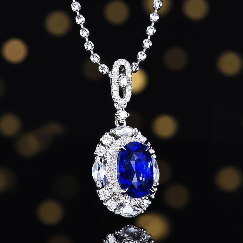 14k Gold 3.08 Ctw Natural Sapphire & Diamond Pendant( Without Chain ) - 3