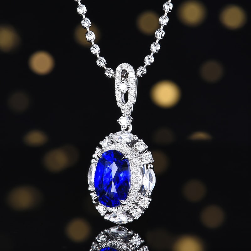 14k Gold 3.08 Ctw Natural Sapphire & Diamond Pendant( Without Chain ) - 4