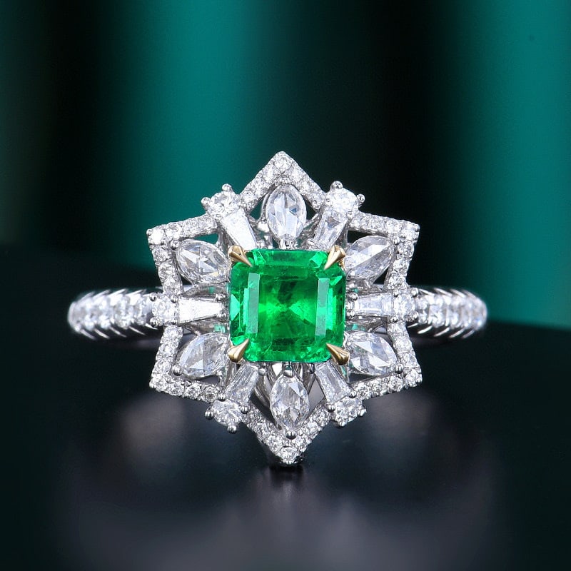 14k Gold 1.45 Ctw Vivid Green Natural Emerald & Diamond Ring/pendant( Without Chain ): Ref:230986037 // gold content:14k gold // ring size:7. 25us // // main gemstone:emerald // shape:octagonal // carat weight:0. 76ct // color:vivid green // treatment:natural // // adjacent gemstone 2 :