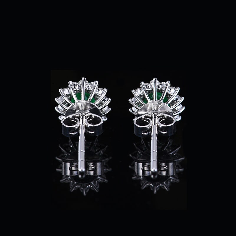 14k Gold 0.79 Ctw Vivid Green Natural Emerald & Diamond Earrings - 3