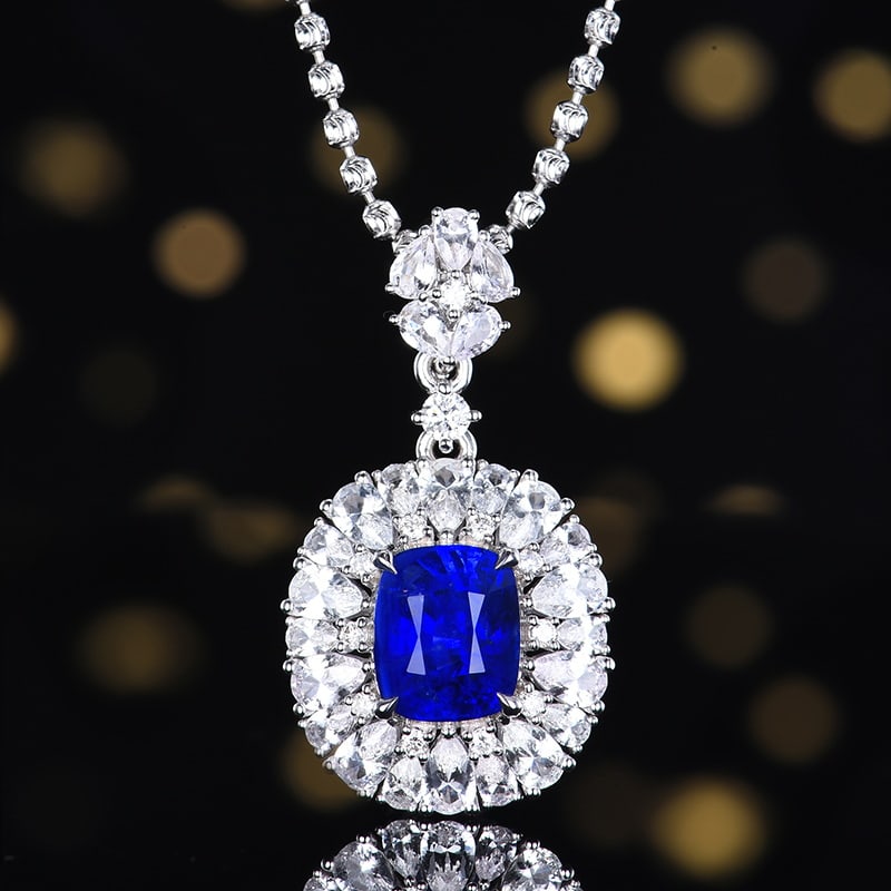 14k Gold 2.71 Ctw Natural Sapphire & Diamond Pendant( Without Chain ): Ref:230986039 // gold content:14k gold // main gemstone:sapphire // shape:cushion // carat weight:2. 55ct // color:royal blue // treatment:natural // // adjacent gemstone 2 : diamond // number of