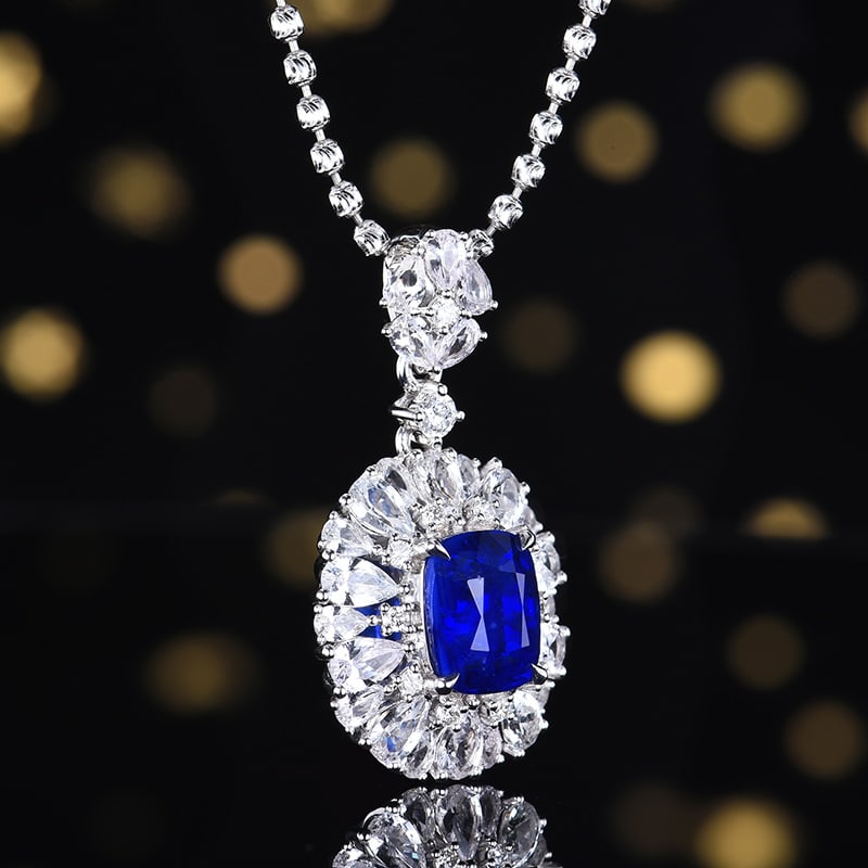 14k Gold 2.71 Ctw Natural Sapphire & Diamond Pendant( Without Chain ) - 3