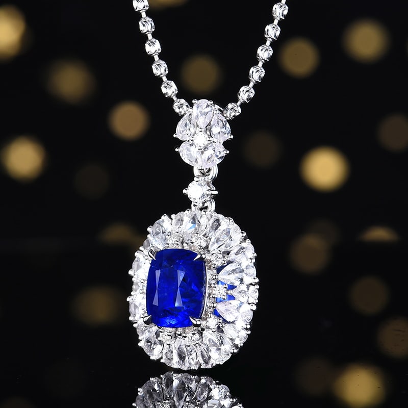 14k Gold 2.71 Ctw Natural Sapphire & Diamond Pendant( Without Chain ) - 4