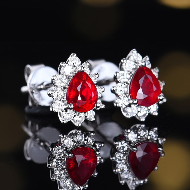 14k Gold 0.87 Ctw Natural Ruby & Diamond Earrings - 3
