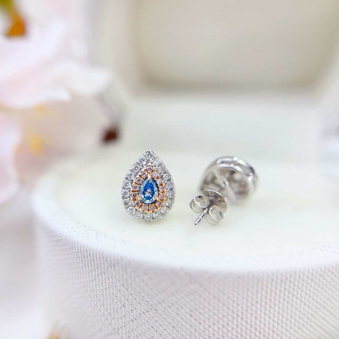 14k Gold 0.62 Ctw Natural Blue Diamond & Diamond Earrings - 2