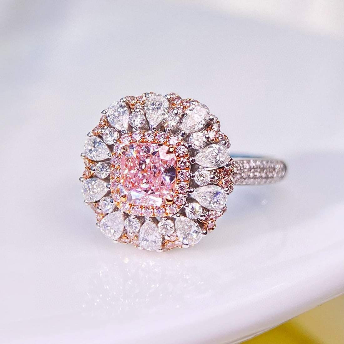 Gia Certified 14k Gold 1.72 Ctw Natural Pink Diamond & Diamond Ring/pendant( Without Chain ): Ref:230986047 // gold content:14k gold // ring size:7. 25us // // main gemstone:pink diamond // certified:gia // shape:cushion // carat weight:0. 72ct // clarity grade:si2 // color:pink //