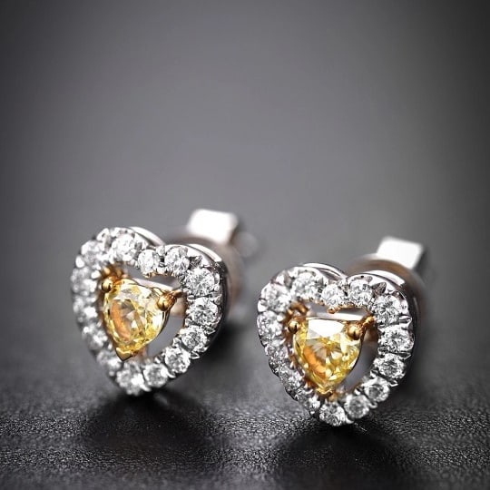 14k Gold 0.49 Ctw Natural Yellow Diamond & Diamond Earrings - 2