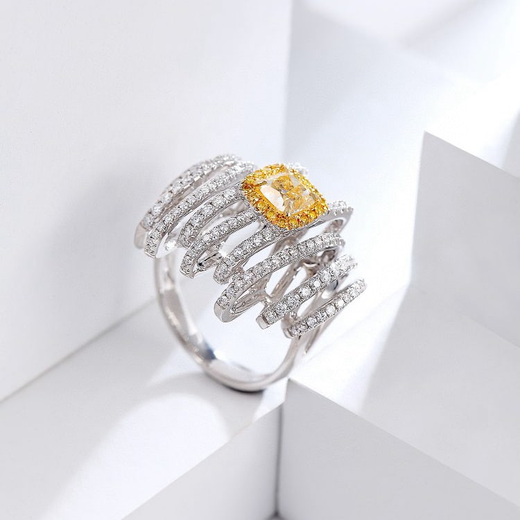 14k Gold 1.83 Ctw Natural Yellow Diamond & Diamond Ring - 2