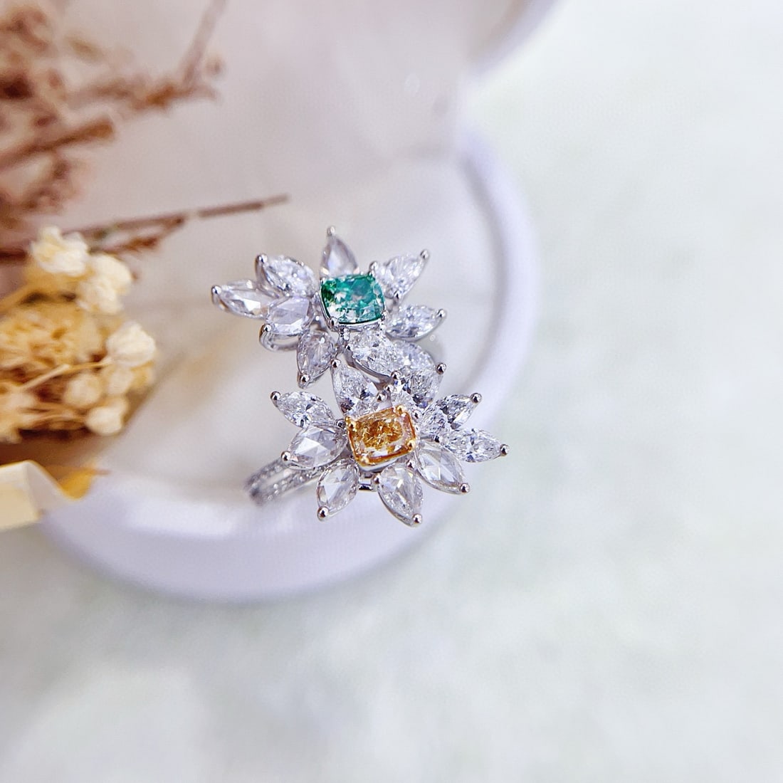 14k Gold 2.89 Ctw Natural Color Diamond & Diamond Ring - 3