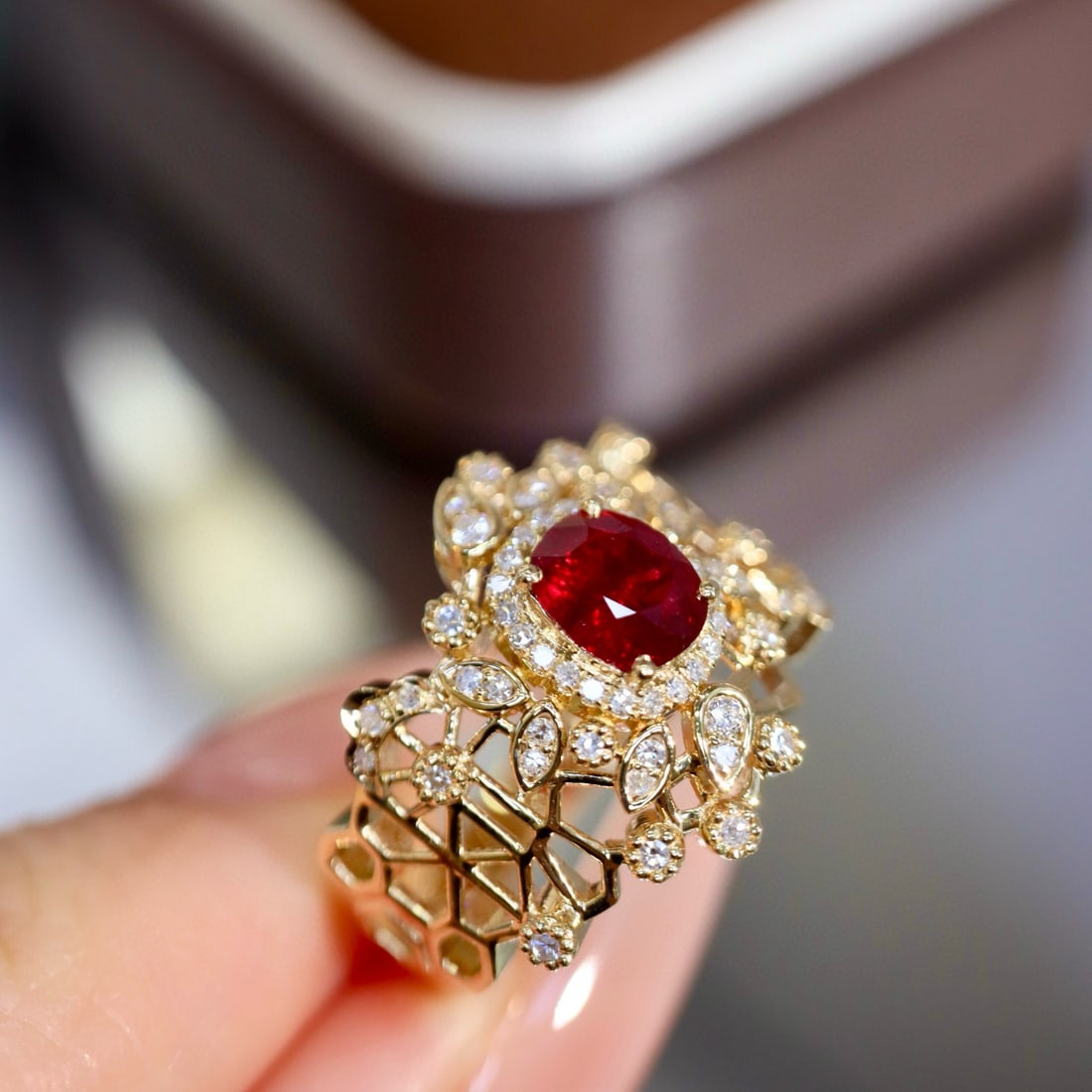 14k Gold 0.99 Ctw Natural Ruby & Diamond Ring - 2