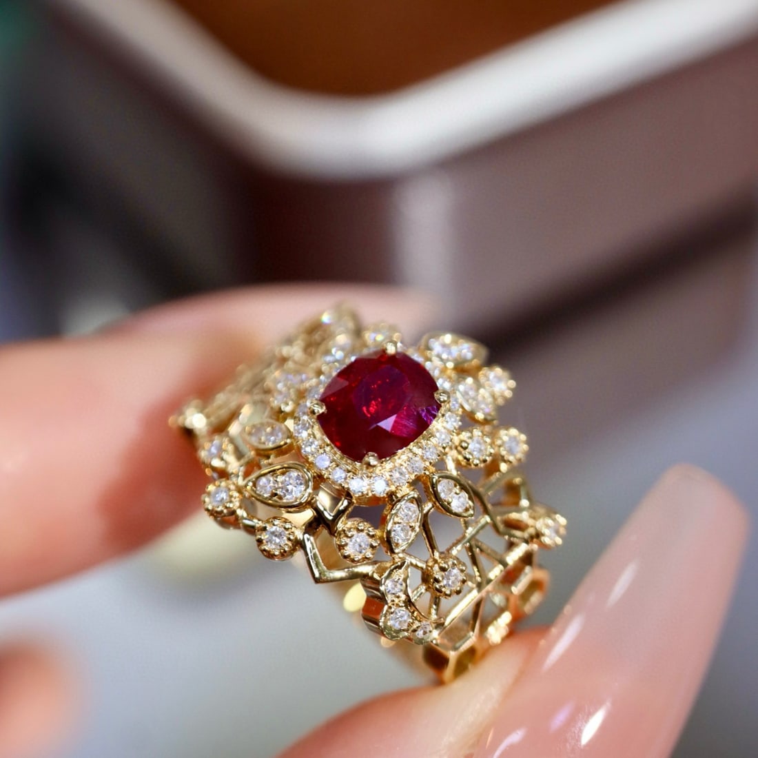 14k Gold 0.99 Ctw Natural Ruby & Diamond Ring - 3
