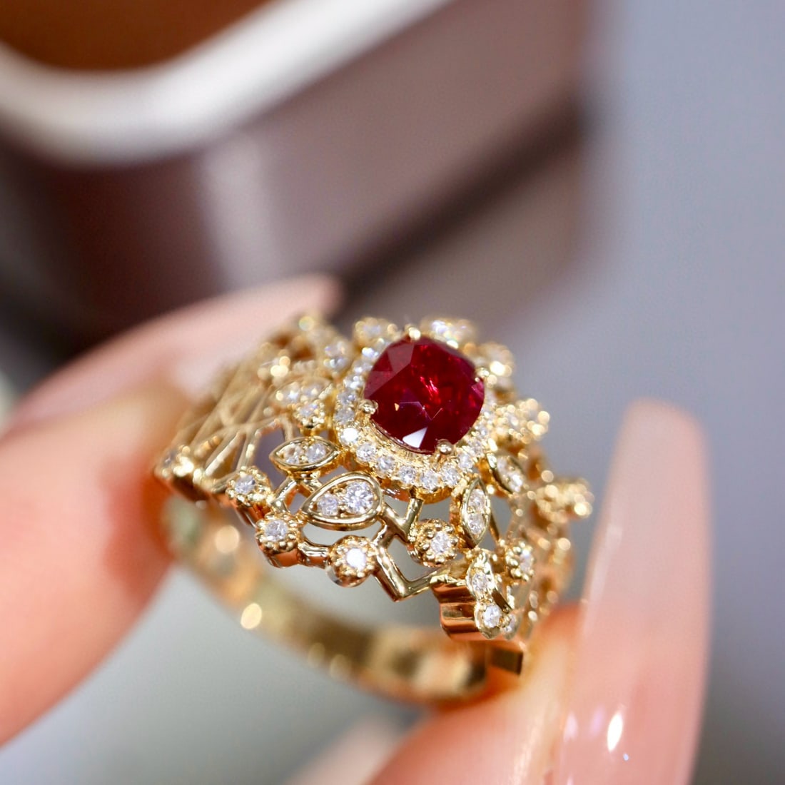 14k Gold 0.99 Ctw Natural Ruby & Diamond Ring - 4