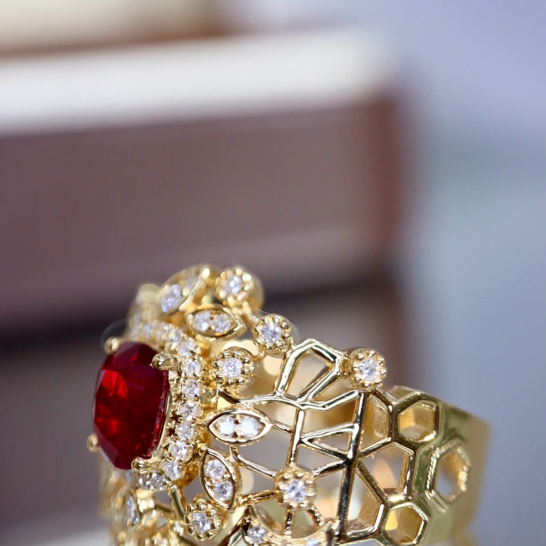 14k Gold 0.99 Ctw Natural Ruby & Diamond Ring - 5