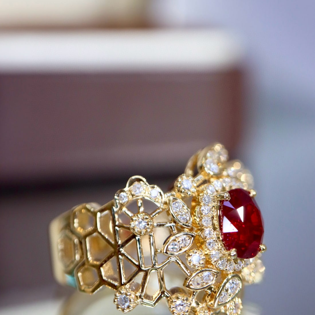 14k Gold 0.99 Ctw Natural Ruby & Diamond Ring - 6