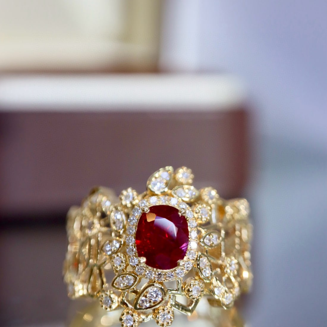 14k Gold 0.99 Ctw Natural Ruby & Diamond Ring - 7