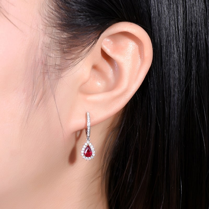 14k Gold 1.32 Ctw Natural Ruby & Diamond Earrings - 2
